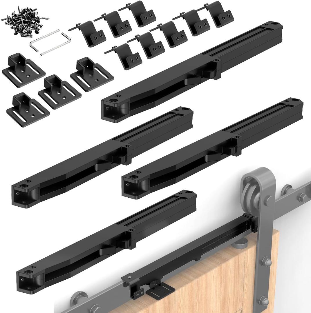 Barn Door Soft Close Hardware Kit, Barn Door Buffer Damper Stopper is Suitable for Most Flat Track Sliding Doors Systems.Supports Doors Weighing 88-132 lbs, No Hole Installation (Black 4pcs)