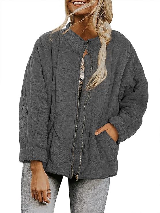 Womens Dolman Lightweight Quilted Jackets Zip Up Long Sleeve Stand Neck Warm Winter Outwears L