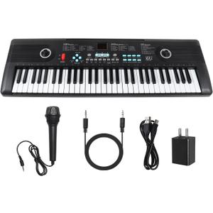 61 Keys Piano Keyboard with Built-in Speaker & Microphone, Beginner-Friendly Portable Electronic Digital Piano with Teaching Features, Ideal Gift for Aspiring Musicians (Black)