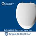 Mayfair Padded Toilet Seat with Chrome Hinges, Soft Vinyl over Wood Core Seat, Made in USA, Elongated, White