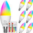 E12 LED Candelabra Light Bulbs 5W, Set of 6 Color Changing Candle Bulbs,Small Base B11 40W Incandescent Equivalent, 560 Lumen, RGB + 5700K Cool White, 12 Colors, 2 Modes, Timer, Remote Control