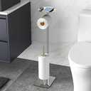 FEILERN Toilet Paper Holder Stand for Bathroom Floor Standing Toilet Roll Dispenser Storages 4 Reserve Rolls, with Top Storage Shelf for Cell Phones, Wipe, Wallet and More(Brush Nickel)