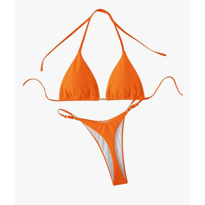 GORGLITTER Women's High Cut Thong Bikini Sets Halter Triangle Top Swimsuit Bathing Suit M