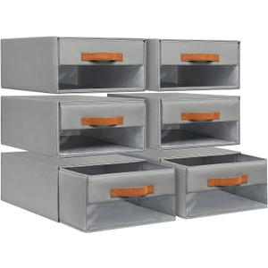 DIMJ Closet Organizers and Storage - Foldable Storage Bins with Drawers Pull-Out Stackable Storage Drawers with Clear Window,Fabric Clothes Organizers and Storage Drawers for Closet, 6-Pack, Grey