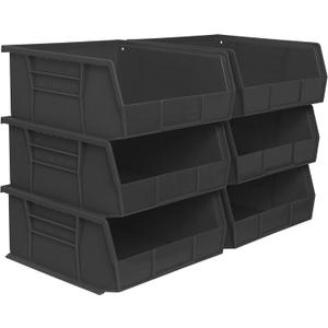 Akro-Mils 30235 AkroBins Plastic Storage Bins, Space-Saving Stackable Bins for Garage, Pantry, Craft Organization, 11" x 11" x 5", Black, 6-Pack