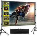 120 inch Projector Screen with Stand,HUANYINGBJB Indoor Projection Screen, Portable 16:9 4K HD Rear Front Movie Screen with Carry Bag for Theater Backyard Movie Night,Cinema School, Churches