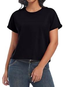 Nfsion Women's Summer Casual Workout Shirts Loose Fit Basic Short Sleeve Crop Tops Baggy Gym Yoga Athletic Tee, XX-Large Black