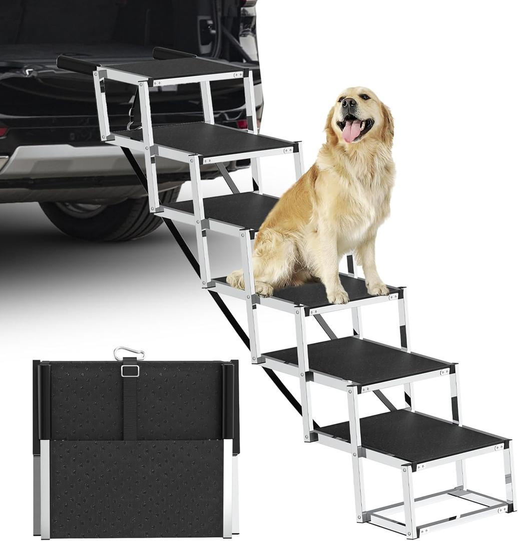 Dog Stairs for Large Dogs - 6 Step Foldable Dog Ramp for Car 43In Non-Slip Surface Support up to 230lbs - Suitable for SUV Truck Designed Specifically for Disabled Dogs (16" W x 38-43" H)