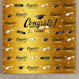 Sumind 2025 Graduation Photography Backdrop Graduation Party Decorations Fabric Congratulate Grad Backdrop Celebration Background Banner for Prom Party 70.9 x 70.9 Inch(Gold)