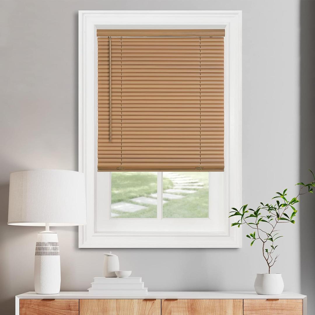 Cordless Light Filtering Mini Blind - 31 Inch Width, 72 Inch Length, 1" Slat Size - Woodtone - Cordless GII Morningstar Horizontal Windows Blinds for Interior by Achim Home Decor