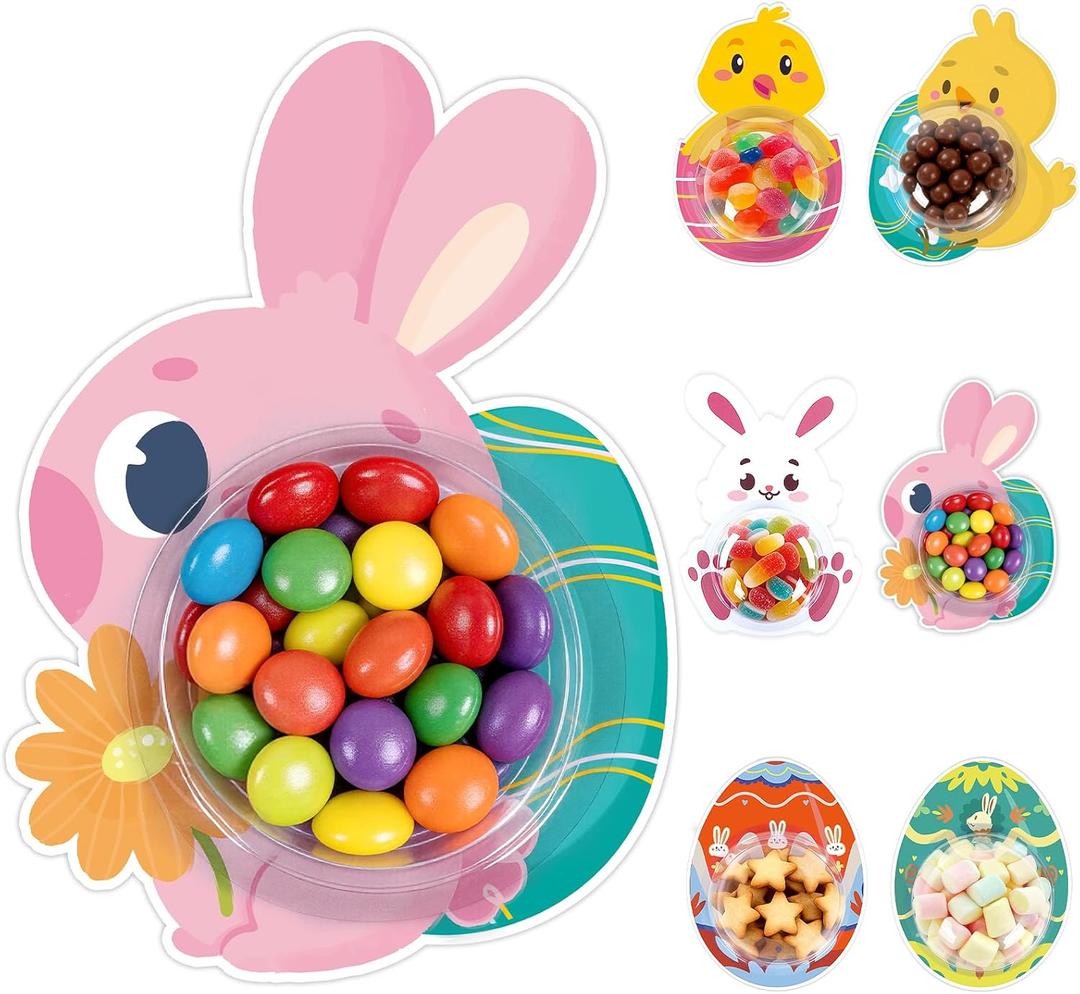 24 Pack Kids Easter Cards for Classroom Exchange - Bubble Gum Machine Design with Round Holders, DIY Bunnies Eggs Chick Candy Cards for School Spring Party Favors, Gifts, Crafts & Rewards (6 Styles)