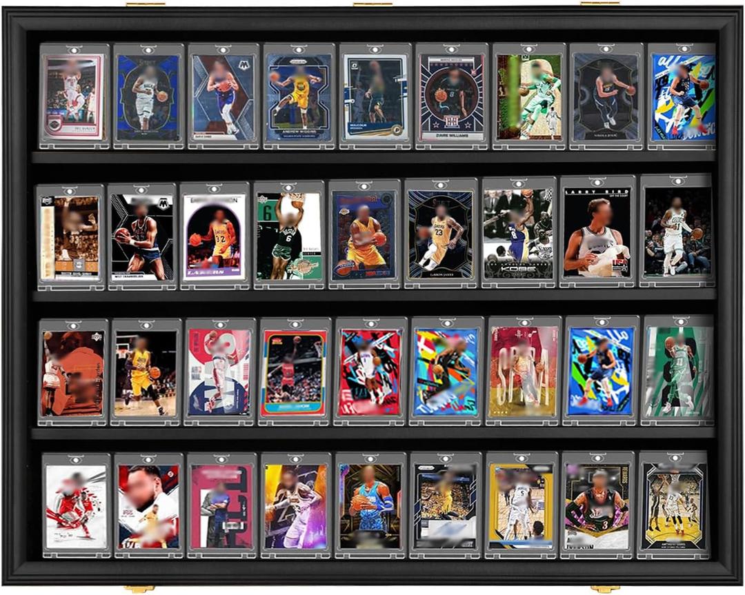 36 Baseball Card Display Case 1 Pack, Graded Sports Card Display Frame Lockable with UV Protection, Large Wall Cabinet for Football Hockey Basketball Trading Cards 1 Pack