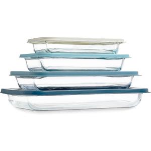COOK WITH COLOR 8-Piece Deep Glass Baking Dish Set with Plastic Lids  Casserole and Food Storage Containers for Lasagna, Leftovers  Freezer-to-Oven, Microwave & Dishwasher Safe, Blue