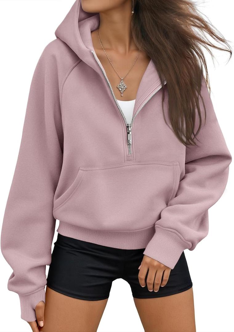 AUTOMET Womens Hoodies Fleece Fall Fashion Outfits Workout Sweatshirts Y2k Winter Zip Up Jackets Oversized Tops Clothes 2026 (Small, Darkpink)