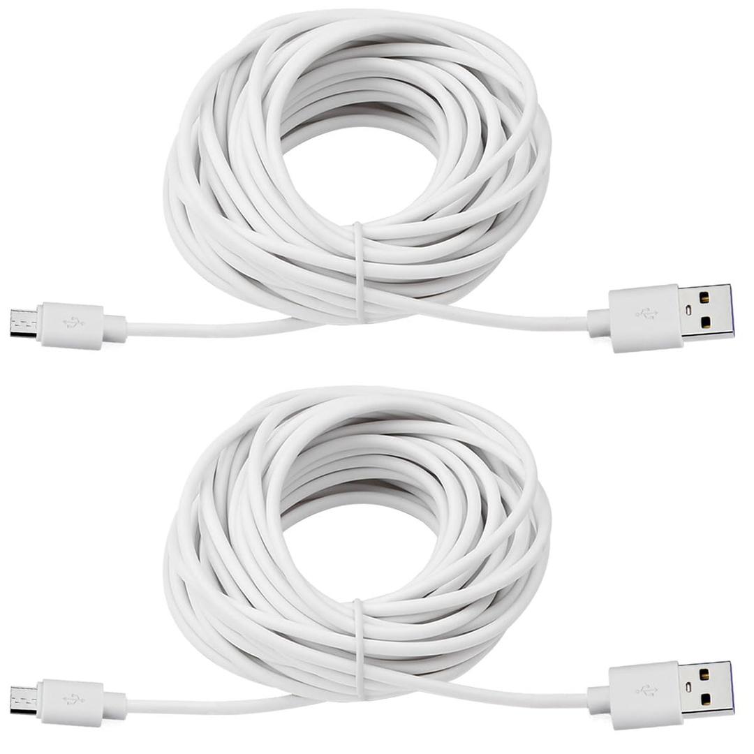 Smays 2-Pack 25ft USB to Micro USB Extension Power Cable Compatible for Wyze Cam, Oculus Go, Yi Home Camera, Kasa Cam Security Camera, White