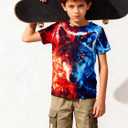 Funnycokid Boys Girls Shirts Graphic T-Shirt Neon Clothes Kids Novelty Youth Short Sleeve Animal Print Tees 4-16 Years (Wolf Blue Orange)