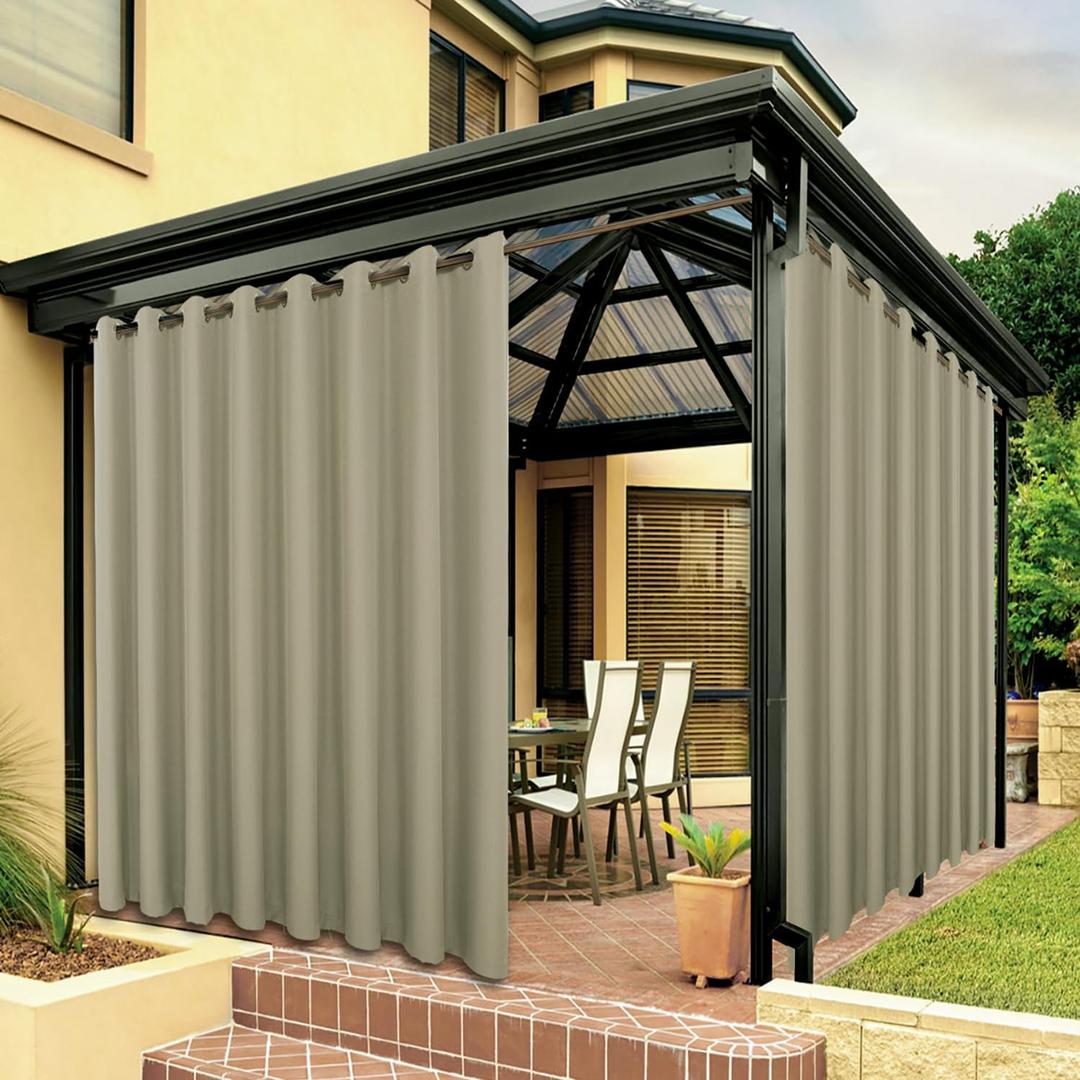BONZER Waterproof Indoor/Outdoor Curtains for Patio Thick Privacy Extra Wide Grommet Curtains for Bedroom, Living Room, Porch, Pergola, Cabana, 1 Panel, 150W x 84L inch, Taupe
