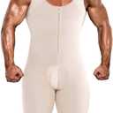 NonEcho Men Shapewear Tummy Control Full Body Shaper Slimming Bodysuit Plus Size (Medium, Beige(zipper))