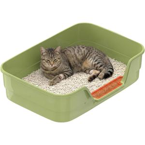 Suhaco Low Entry Litter Box for Senior Cats Extra Large Cat Litter Box with High Sides for Kitten, Anti Splashing & Easy to Clean for Indoor Cats Litter Pan (Green)