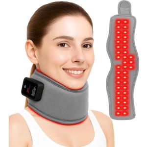 Red Light Therapy Neck Brace - 660nm Red & 850nm Infrared LED Heated Cervical Collar for Neck Pain Relief & Support, Adjustable Wireless Cervical Collar for Office, Sleeping, at-Home Therapy (Grey)