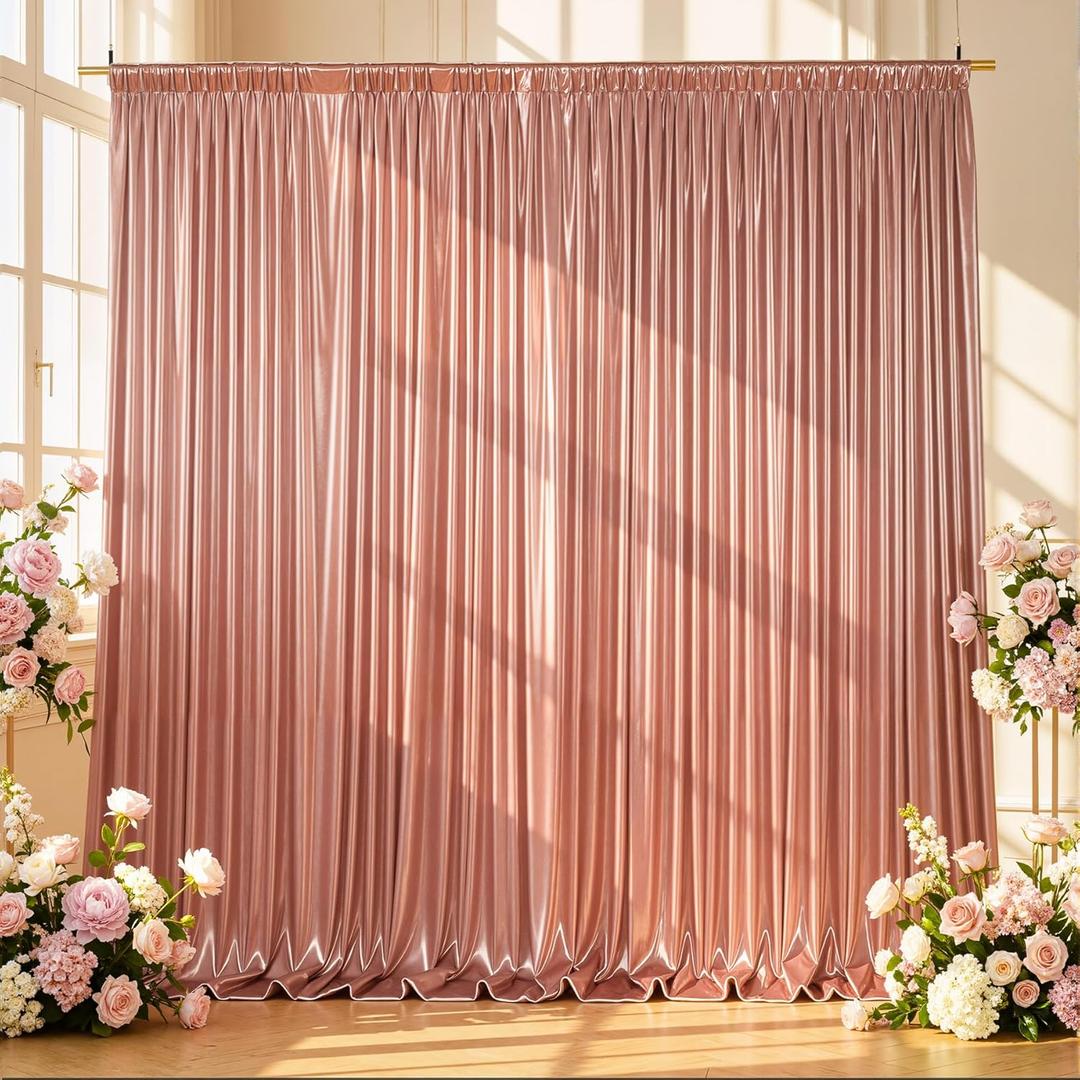 Rosy Satin Backdrop Curtains 2 Panels - Glitter Photo Drapes for Baby Shower, 10x10FT Shimmer Back Drop Cloth, Wrinkle Free for Birthday Party Bachelorette Bridal Shower Stage Background