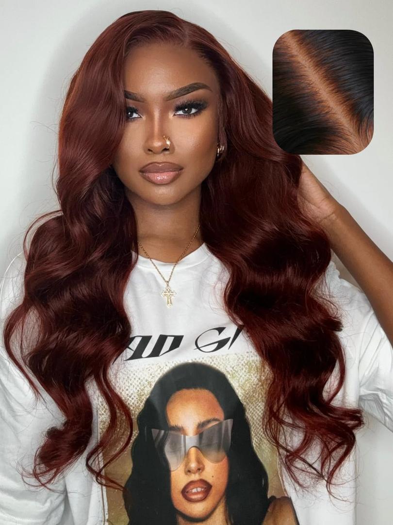 UNICE Bye Bye Knots 7x5 Pre Cut Lace Glueless Wig Reddish Brown Body Wave Wig Pre Bleached Invisible Knots Pre Everything Wig Human Hair Wig Pre Plucked 150% Density 20inch