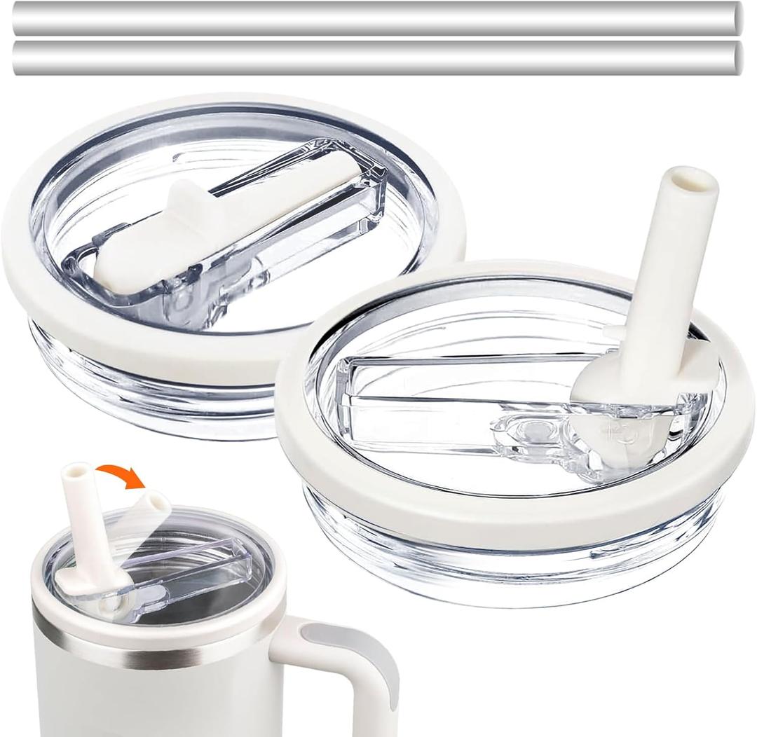 40 oz Tumbler Flip Straw Lid for Stanley Cup Accessories, 2 Pack Leak Proof Stanley Lid Replacement 40 oz for Stanley Quencher