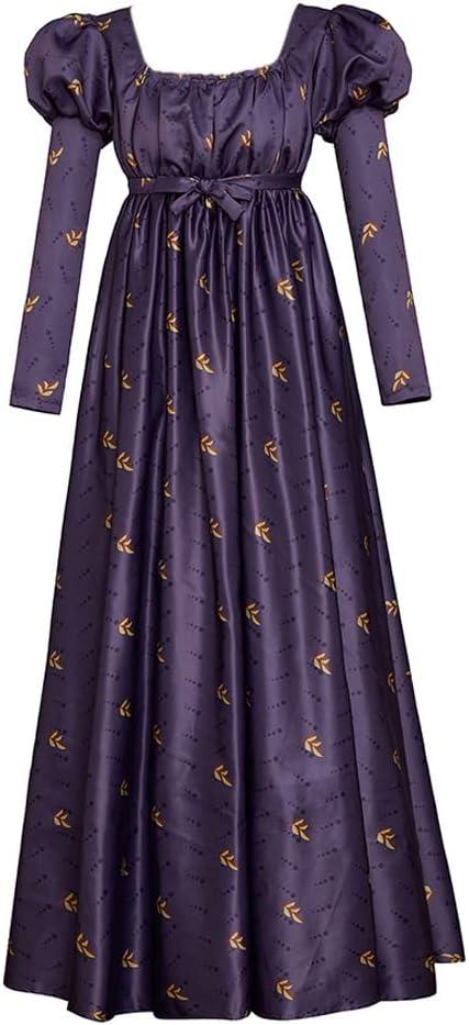 Regency Empire Jane Austen Vintage High Waistline Tea Party Ball Gown Purple Floral Puffy Sleeve Dress (3X-Large)