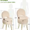 GREENSTELL Small Vanity Stool Chair with Storage and Folding Back, 13" x 13" x 17.7" Faux Fur Soft Ottoman for Teenager, 4 Metal Legs with Anti-Slip Feet, Furry Padded Seat for Makeup, Bedroom, Camel