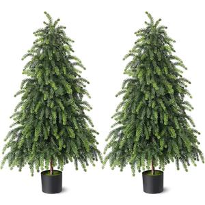 2Set 4FT Artificial Christmas Norfolk Pine Tree for Front Porch Decoration