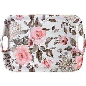 April BoxMelamine Serving TrayElegant Plastic Serving Tray18 x 12 x 1-inch Large Serving Platter with Floral Print Materials and Durable DesignIntegrated Side Handles