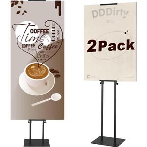 Black Pedestal Poster Sign Stand for Display, Adjustable Height Up to 80 Inchs, Heavy Duty Banner Double Sided Sign Holder for Board & Foam (2pk)