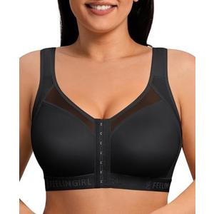FeelinGirl Front Closure Post Surgery Compression Bra with Adjustable Straps Wireless Breast Augmentation Post Op Bras XXL