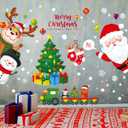 Merry Christmas Wall Decals Stickers Removable, Santa Claus Reindeer Xmas Christmas Vinyl DIY Wall Decal, Christmas Snowflake Window Clings Decals Sticker for Wall Office Kid Room Decorations