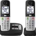 Panasonic Cordless Phone, Easy to Use with Large Display & Big Buttons, Flashing Favorites Key, Flashlight, Call Block, Volume Boost, Talking Caller ID, House Phones, 2 Cordless Handsets - KX-TGU432B (Black)