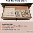 Earring Organizer Stand with Drawer & Necklace Holder - 4-Tier Solid Wood Jewelry Display, 64 Holes, 63 Grooves + Ring & Bracelet Space,Anti-Wobble for Vanity Dresser,Women Gift (Chocolate Brown)