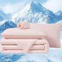 Cooling Comforter Set with Sheets&Pillowcases,Cooling Blanket for Hot Sleeper Cold ice Double Side Pink Bed Set Queen Size 4pcs(Comforter+Fitted Sheets+2Pillowcases)