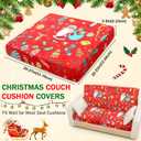 8 Pcs Christmas Patio Cushion Covers, Santa Claus Stretch Sofas Seat Covers for Home Indoor, Claus Printed Replacement Furniture Protector Slipcover for Christmas Decor, with Elastic Fixing Buckle