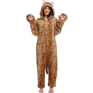 Adult Onesie Pajamas Animal One Piece Costume Halloween Cosplay for Women Men (Medium, Leopard Cat)