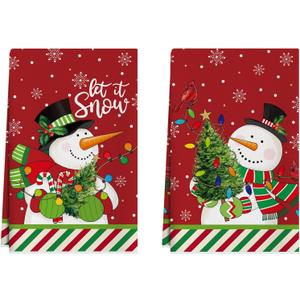 XCHI Snowman Winter Kitchen Towels Christmas Dish Towels 18x26 Inch Xmas Home Kitchen Decorations Hand Towels Set of 2 Drying Dishcloth