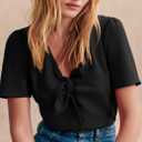 Allimy Womens Summer Tops Tie Front V Neck Short Sleeve Chiffon Blouses for Women Dressy Casual (Black, M)