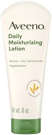 Aveeno Daily Moisturizing Body Lotion, Body Lotion for Dry Skin with Prebiotic Oat, Paraben Free, Fragrance Free, Non-Greasy, Non-Comedogenic Moisturizer, 8 FL OZ