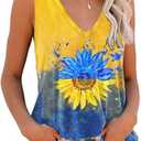 ETCYY NEW Womens Summer Tops V Neck Tank Tops Tie Dye Sleeveless Basic T Shirt Cute Printed Loose Fit, Medium