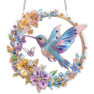 SKRYUIE Hanging Diamond Art Kits for Adults Pendant Bird, Special Shaped Crystal DIY Diamond Painting Kit, Acrylic Board Wreath Pendants Double Sided, Home Decor 7.60 x 7.33 Inch