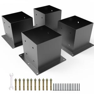 6x6 Post Base, Deck Post Brackets Powder Coated, Inner Size 5.6"x5.6", Heavy Duty Carbon Steel Fence Post Anchor Base for Deck Porch Railing Mailbox Fence Pergola Support (4 Pack)