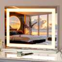 FENCHILIN Vanity Mirror with Lights, 23" x 18" RGB Backlit + Front Lit Hollywood Makeup Mirror LED Strip with 3 Colors Modes Smart Touch for Dressing Room & Bedroom Tabletop White