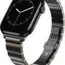 LULULOOK Compatible with Apple Watch Bands for Women 46mm 45mm 44mm 42mm 41mm 40mm 38mm, Metal Stainless Steel iWatch Strap for Apple Watch Series 11/10-1/SE Series (Black+Gold)