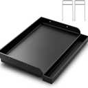 17" x 13" Nonstick Coating Cooking Griddle for Gas Grill, Universal Flat Top Cooking Plate Insert for Charcoal/Gas/Electric Grill with Grease Groove and Removable Handles