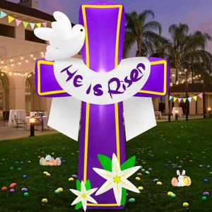 6ft Easter Inflatable Cross Decor - "He Is Risen" With Lilies