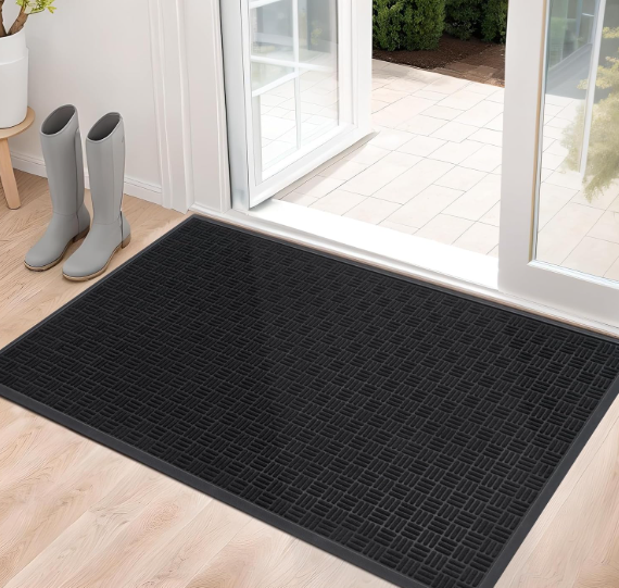 Mibao Front Door Mat, Heavy Duty Durable Welcome Mat for Outdoor Indoor, Dirt Trapper Waterproof Super Absorbent Door Mat for Entryway Outside Patio Porch, 61.5" x 36", Black